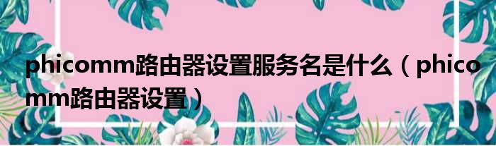 phicomm路由器设置服务名是什么 phicomm路由器设置