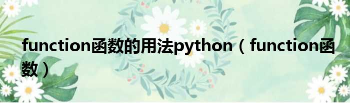 function函数的用法python function函数