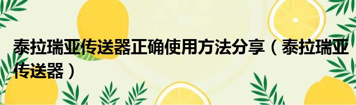 泰拉瑞亚传送器正确使用方法分享 泰拉瑞亚传送器