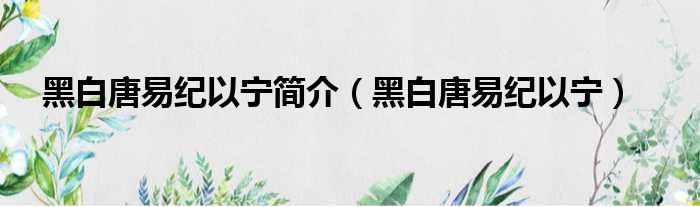黑白唐易纪以宁简介 黑白唐易纪以宁