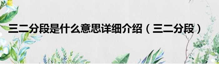 三二分段是什么意思详细介绍 三二分段