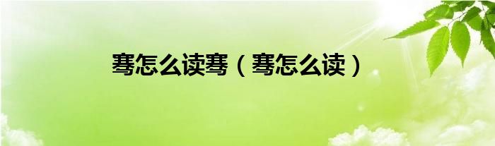 骞怎么读骞 骞怎么读