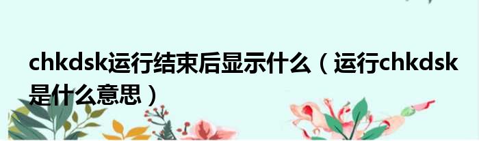 chkdsk运行结束后显示什么 运行chkdsk是什么意思