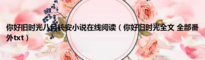 你好旧时光八月长安小说在线阅读 你好旧时光全文 全部番外txt