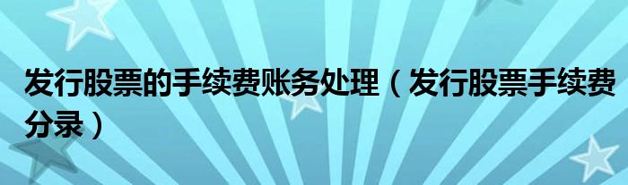 发行股票的手续费账务处理 发行股票手续费分录