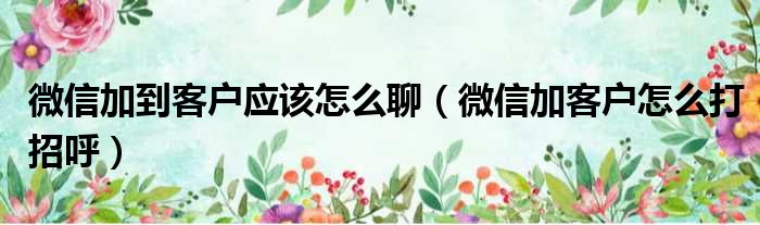 微信加到客户应该怎么聊 微信加客户怎么打招呼