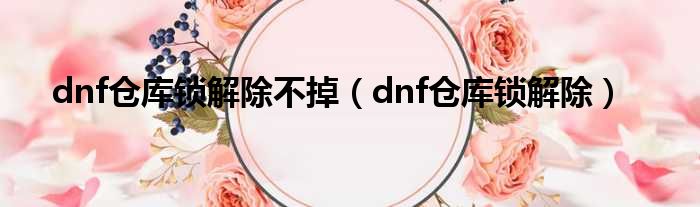 dnf仓库锁解除不掉 dnf仓库锁解除