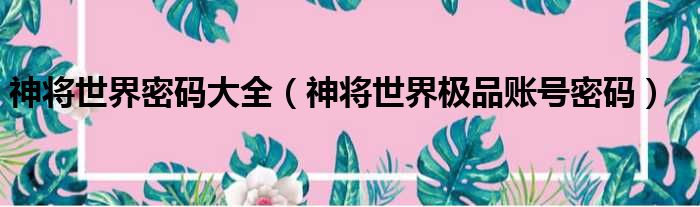 神将世界密码大全 神将世界极品账号密码
