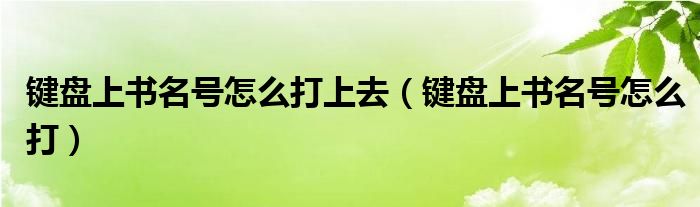键盘上书名号怎么打上去 键盘上书名号怎么打
