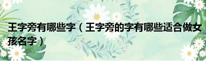 王字旁有哪些字 王字旁的字有哪些适合做女孩名字