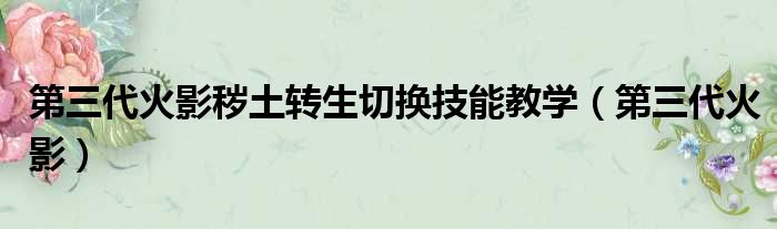 第三代火影秽土转生切换技能教学 第三代火影