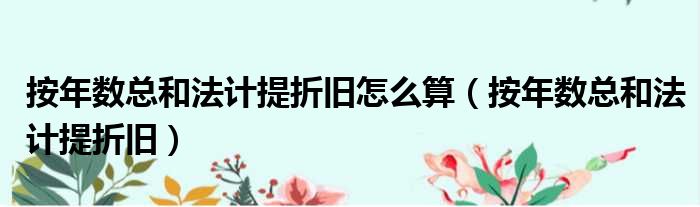 按年数总和法计提折旧怎么算 按年数总和法计提折旧