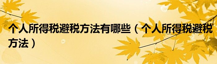 个人所得税避税方法有哪些 个人所得税避税方法