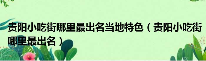 贵阳小吃街哪里最出名当地特色 贵阳小吃街哪里最出名