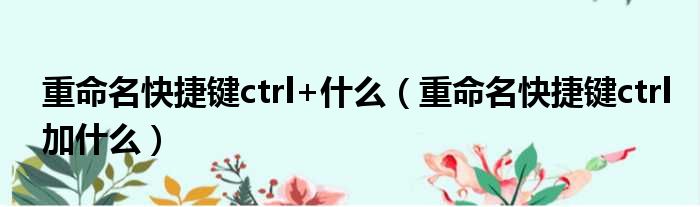 重命名快捷键ctrl+什么 重命名快捷键ctrl加什么