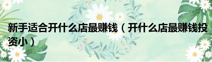 新手适合开什么店最赚钱 开什么店最赚钱投资小