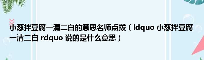 小葱拌豆腐一清二白的意思名师点拨 ldquo 小葱拌豆腐 一清二白 rdquo 说的是什么意思