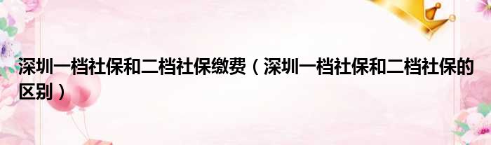 深圳一档社保和二档社保缴费 深圳一档社保和二档社保的区别