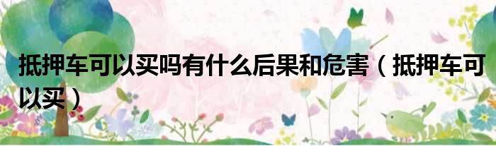 抵押车可以买吗有什么后果和危害 抵押车可以买