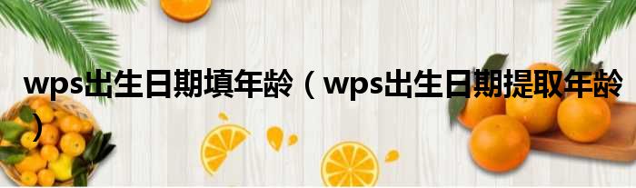 wps出生日期填年龄 wps出生日期提取年龄
