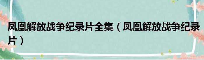 凤凰解放战争纪录片全集 凤凰解放战争纪录片