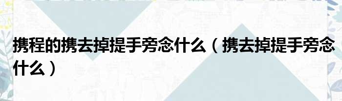 携程的携去掉提手旁念什么 携去掉提手旁念什么