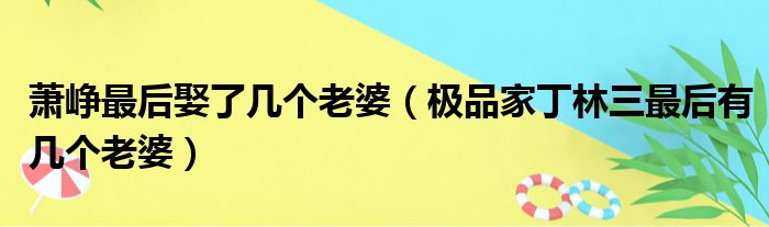 萧峥最后娶了几个老婆 极品家丁林三最后有几个老婆