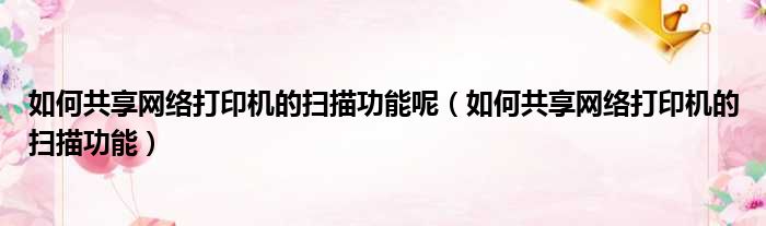 如何共享网络打印机的扫描功能呢 如何共享网络打印机的扫描功能
