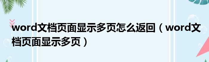 word文档页面显示多页怎么返回 word文档页面显示多页