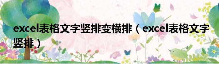 excel表格文字竖排变横排 excel表格文字竖排