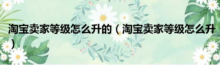 淘宝卖家等级怎么升的 淘宝卖家等级怎么升
