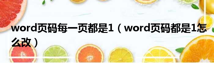 word页码每一页都是1 word页码都是1怎么改