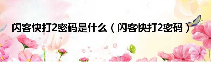 闪客快打2密码是什么 闪客快打2密码