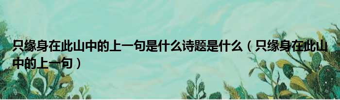只缘身在此山中的上一句是什么诗题是什么 只缘身在此山中的上一句