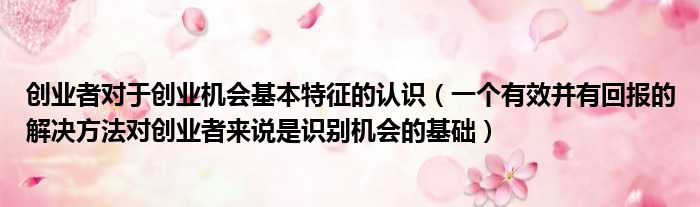 创业者对于创业机会基本特征的认识 一个有效并有回报的解决方法对创业者来说是识别机会的基础