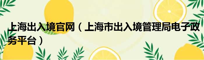上海出入境官网 上海市出入境管理局电子政务平台