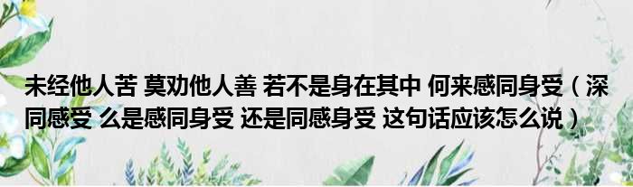 未经他人苦 莫劝他人善 若不是身在其中 何来感同身受 深同感受 么是感同身受 还是同感身受 这句话应该怎么说