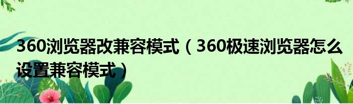 360浏览器改兼容模式 360极速浏览器怎么设置兼容模式