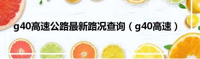 g40高速公路最新路况查询 g40高速