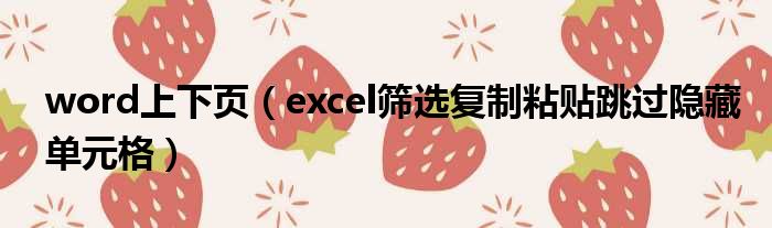 word上下页 excel筛选复制粘贴跳过隐藏单元格